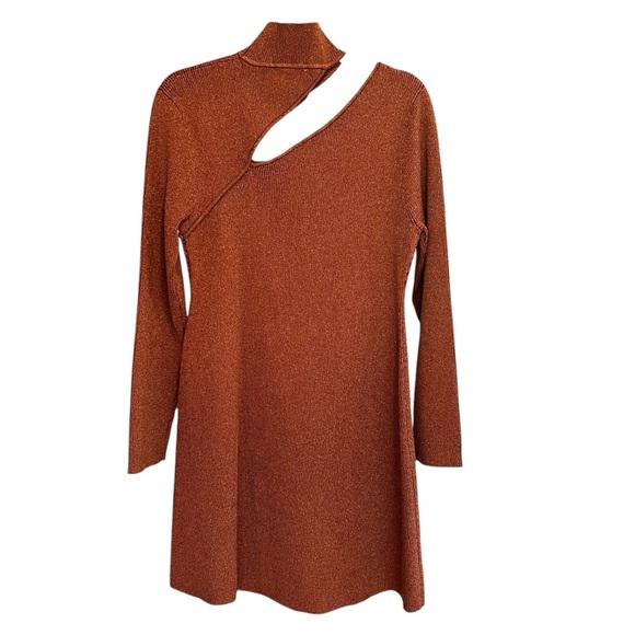 Cult Gaia | AW22 Jet Lurex Metallic Knit Cut Out Long Sleeve Dress Rust Brown XL - Picture 6 of 8